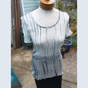 Blouse: Silk, sheer short sleeve. Size small - by Eileen Fisher.